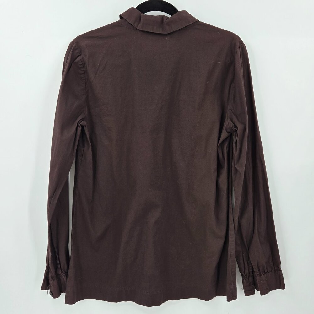 Tory Burch Brown Ruffle Button Down Shirt 10 - Picture 2 of 5